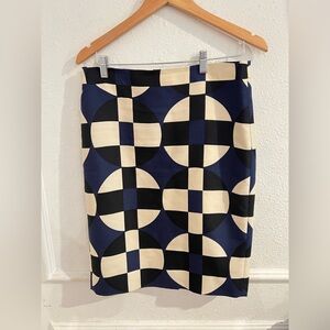 J. Crew Navy and Cream Geometric Pencil Skirt